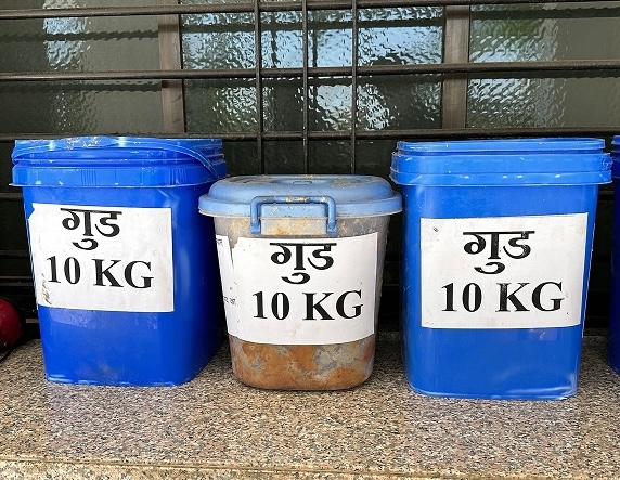 Gud Bucket Donation at the Gaushala
